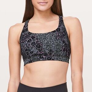 Lululemon Energy Bra Trellis Bloom Energy Bra Ice Grey Black size 6